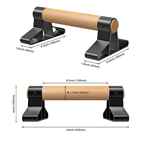 SELEWARE Barras de empuje de madera, barras de paraletas, barras antideslizantes para calistenia, entrenamientos de suelo de madera maciza con soporte de metal resistente, soporte de 600 libras