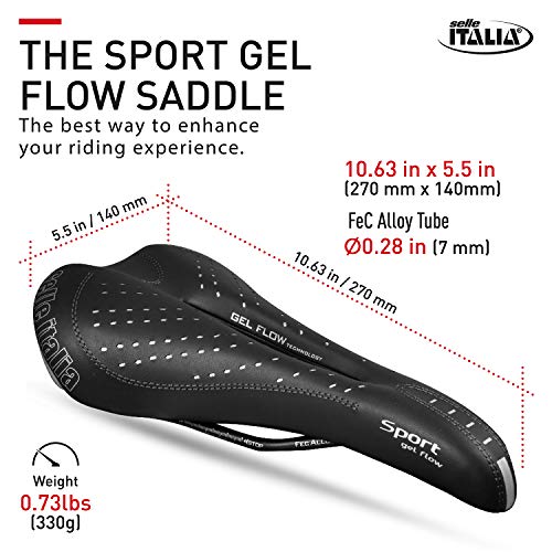 Selle Italia Sport Gel Flow S2 Sillín, Unisex-Adult, Negro, Talla Única