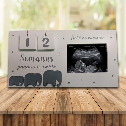 SEMANAS PARA CONOCERTE. Marco calendario para foto ecografía nacimiento bebé. Regalo anuncio embarazo abuelos, papá, futura mamá, sorpresa embarazada, madre primeriza