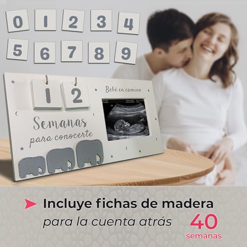 SEMANAS PARA CONOCERTE. Marco calendario para foto ecografía nacimiento bebé. Regalo anuncio embarazo abuelos, papá, futura mamá, sorpresa embarazada, madre primeriza