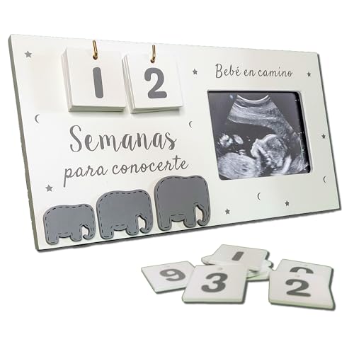 SEMANAS PARA CONOCERTE. Marco calendario para foto ecografía nacimiento bebé. Regalo anuncio embarazo abuelos, papá, futura mamá, sorpresa embarazada, madre primeriza