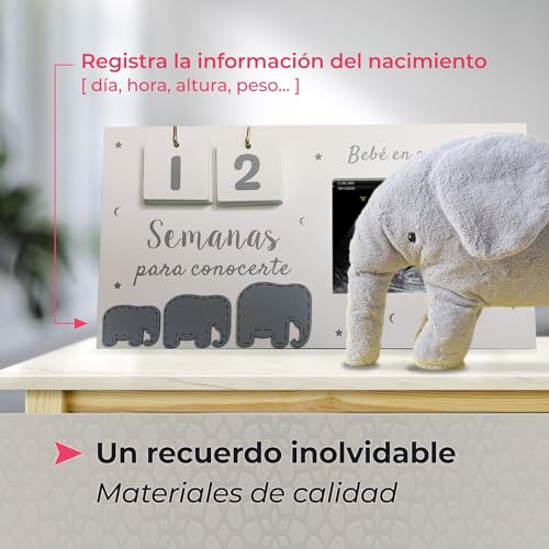 SEMANAS PARA CONOCERTE. Marco calendario para foto ecografía nacimiento bebé. Regalo anuncio embarazo abuelos, papá, futura mamá, sorpresa embarazada, madre primeriza