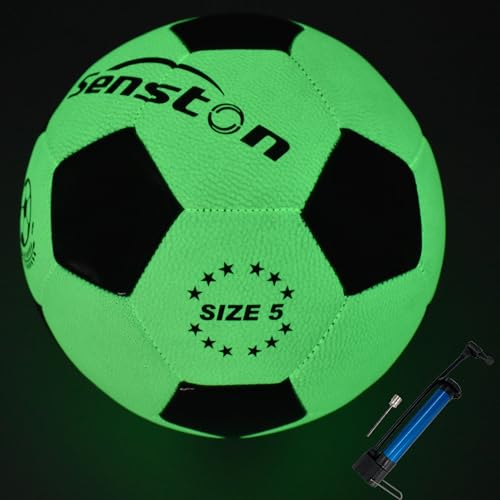 Senston Balón de fútbol Luminoso tamaño 5, balón de fútbol de Cuero Brillante, Regalo para Hombres, Mujeres, balón de fútbol Nocturno para Interiores y Exteriores, con Bomba