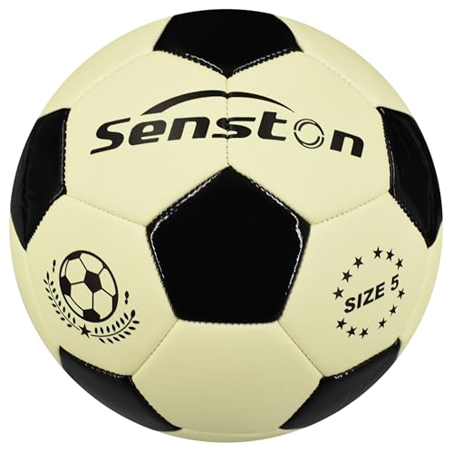 Senston Balón de fútbol Luminoso tamaño 5, balón de fútbol de Cuero Brillante, Regalo para Hombres, Mujeres, balón de fútbol Nocturno para Interiores y Exteriores, con Bomba