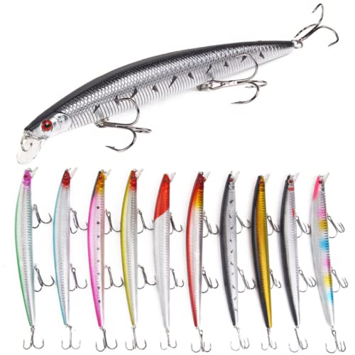 Señuelos de Pesca Minnow Spinning Lubina – Señuelos Spinning mar – Señuelos Artificiales de Pesca – Cebos Lucio/Black Bass/lubina – Pesca pantano y mar –10 Piezas – 18.5 cm y 23 Gramos