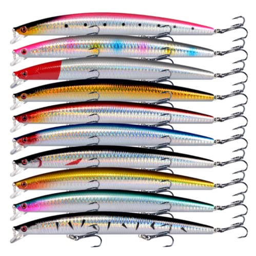 Señuelos de Pesca Minnow Spinning Lubina – Señuelos Spinning mar – Señuelos Artificiales de Pesca – Cebos Lucio/Black Bass/lubina – Pesca pantano y mar –10 Piezas – 18.5 cm y 23 Gramos