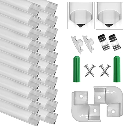 SENXINGYAN Perfil de Aluminio, 20 Pack 1M/3,3ft V Forma, Cubierta de Difusor Blanco Lechoso, Los Casquillos de Extremo y los Clips de Montaje del Metal, Canal de Aluminio para Tiras LED, 20M, Plata