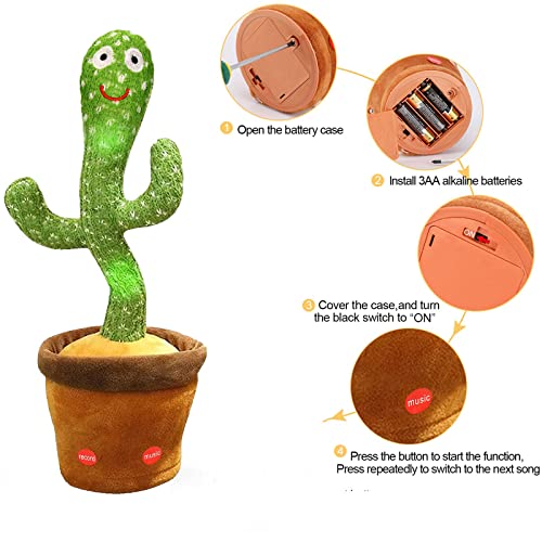 seOSTO Cactus Bailarin, Cactus Bailarin Repite español, Cactus parlanchin, Juguete Cactus de Peluche que Baila y Repite tu Voz, con Canciones, Dancing Cactus Regalos Adecuados para Niños