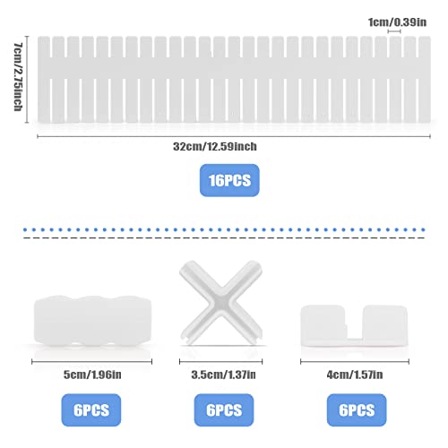 Separadores de Cajones Ajustable, Organizador de Cajones de Plástico, 16 Piezas Separador de Armario Divisores 32x7cm, Cajones de Rejilla para Armarios para Oficina, Cocina, Dormitorio y Tocador