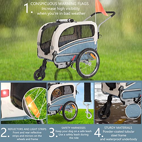 SEPNINE Remolque Bicicleta Perros Carro Cochecito para Transporte Mascota 2 En 1 Convertible En Carro para Correr con Barra Y Kit De Footing Azul