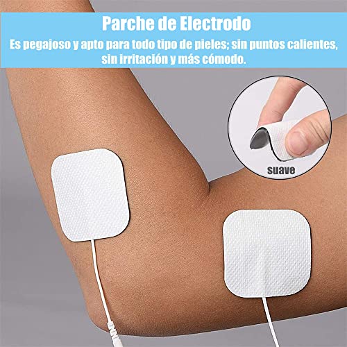 Set de 12 Electrodos Para TENS EMS | 5 x 5 cm Parches Adhesivos Cuadrados con Conector Universal Tipo Pin de 2mm | Electrodos para TENS | Electrodos para EMS | para Electroestimulador