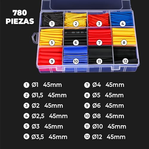 Set De 780 Piezas De Tubo Termoretractil Para Cables - 12 Tamaños Distintos - Tubos Termorretráctiles Para Arreglar Cables - Diseñados para aplicarle calor - Para prevenir Corrosion, Oxido, Agua