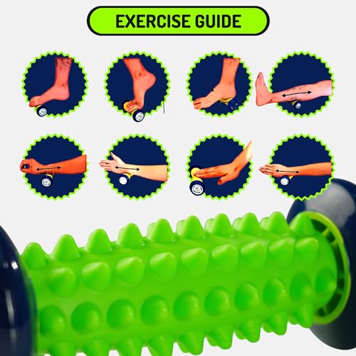 Set Rodillo Masajeador Pies para Fascitis Plantar + Pelota con Pinchos para Masaje Reflexología Podal - Kit Acupresión Alivio Dolor de Planta y Talón del Pie, Piernas, Anticelulitis (Verde)