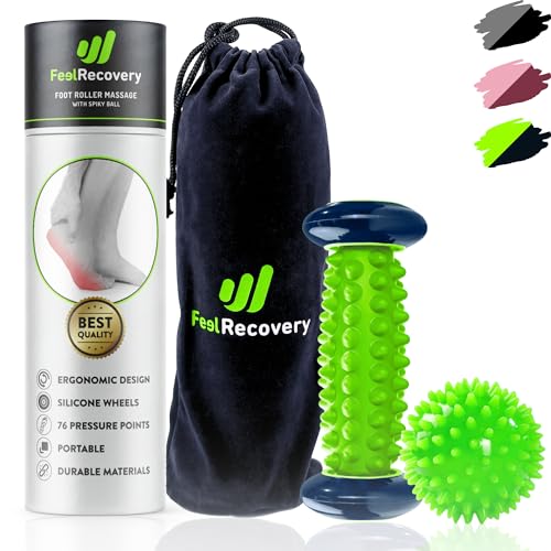 Set Rodillo Masajeador Pies para Fascitis Plantar + Pelota con Pinchos para Masaje Reflexología Podal - Kit Acupresión Alivio Dolor de Planta y Talón del Pie, Piernas, Anticelulitis (Verde)