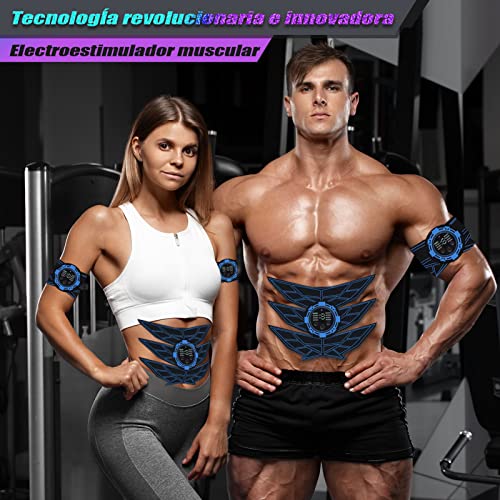 SEVEKO Estimulador Abdominal, Electroestimulador Muscular Abdominales, Abdominales en Casa, Cinturon Electroestimulador Abdominales, 8 Modos y 15 Intensidades, 10 Hidrogeles de Repuesto, Unisex