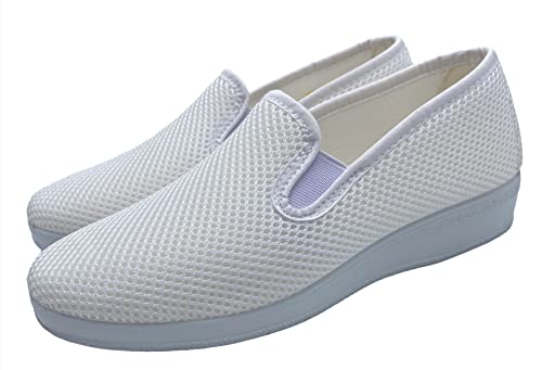 Sevilla - Zapatillas de Casa Mujer Verano - Cómodas y Respirables - Zapatos Rejilla Cuña Punta Cerrada Multicolor - Suela Caucho - Tallas 35-41 - Hecho EN ESPAÑA (Blanco, numeric_36)