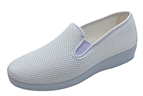 Sevilla - Zapatillas de Casa Mujer Verano - Cómodas y Respirables - Zapatos Rejilla Cuña Punta Cerrada Multicolor - Suela Caucho - Tallas 35-41 - Hecho EN ESPAÑA (Blanco, numeric_36)