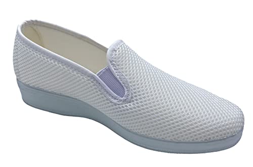 Sevilla - Zapatillas de Casa Mujer Verano - Cómodas y Respirables - Zapatos Rejilla Cuña Punta Cerrada Multicolor - Suela Caucho - Tallas 35-41 - Hecho EN ESPAÑA (Blanco, numeric_36)