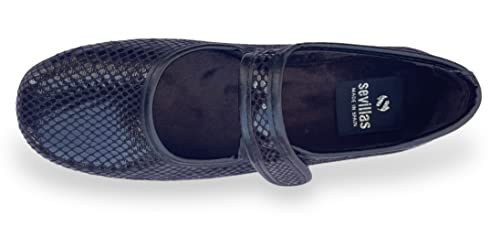 Sevilla Zapato Clásico de Señora Cómodo - Calzado arreglado para Mujer - Suela Antideslizante - Diferentes Diseños con Velcros - Negro - Tallas 35-41EU (Negro Abierto Velcro, Numeric_41)