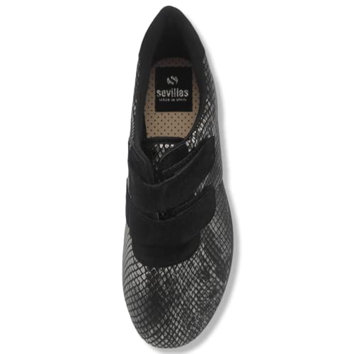 SEVILLAS Zapatillas de Cuña con Doble Velcro - Modelo Flexible para Pies Delicados - Suela Antideslizante (41, Negro, numeric_41)