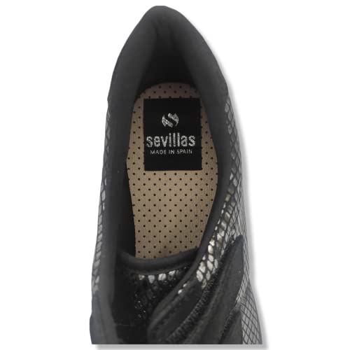 SEVILLAS Zapatillas de Cuña con Doble Velcro - Modelo Flexible para Pies Delicados - Suela Antideslizante (41, Negro, numeric_41)