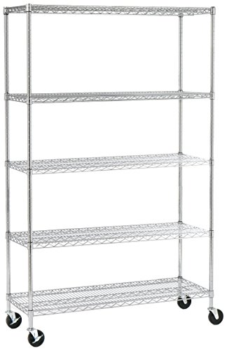 Seville Classics she184 95zb Cargas Pesadas Estantería con 5 baldas y Ruedas, 121,9 x 45,7 x 182,9 cm, galvanizado