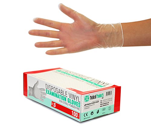 SF Medical Products GmbH Guantes de vinilo 100 pcs caja (S, Transparente), guantes de examen desechables, libres de látex y polvo, sanitarios para la limpieza de la cocina, no estéril