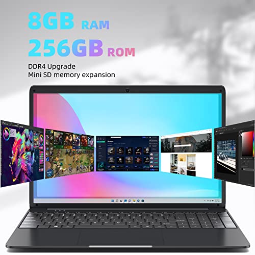 SGIN 15.6" Ordenador Portátil 8GB RAM 256GB SSD ROM PC Portátil (TF 512GB), Celeron Quad-Core (hasta 2.8GHz), HD IPS, 2 x USB 3.0, Bluetooth 4.2, WiFi Doble Banda