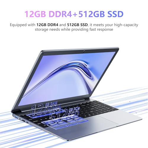 SGIN 15.6 Pulgadas Ordenador Portátil, 12GB DDR4 512GB SSD con Intel Celeron N5095,HD 1920 × 1080, 2.4/5.0G WiFi, USB 3.0, Bluetooth 4.2, Admite Memoria Extensible 512GB TF