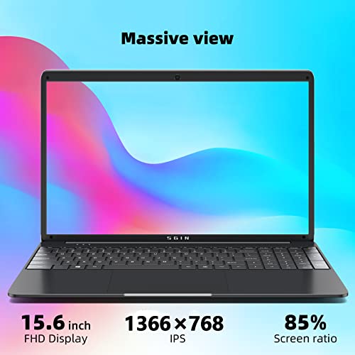 SGIN Ordenador Portátil 15,6 Pulgadas 8 GB RAM 256 GB SSD Notebook, Celeron Quad-Core Up to 2,8 GHz, 2.4/5.0G WiFi, Bluetooth 4.2, Admite Memoria Extensible 512 GB TF