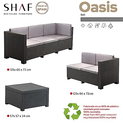 Shaf - Oasis | Set Muebles de Salon Exterior - Conjunto Muebles Jardin Exterior 5 Plazas | Fabricado en España con Materiales Reciclados - Color Grafito