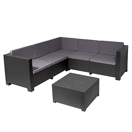 Shaf - Oasis | Set Muebles de Salon Exterior - Conjunto Muebles Jardin Exterior 5 Plazas | Fabricado en España con Materiales Reciclados - Color Grafito