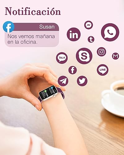 SHANG WING Reloj Inteligente Mujer,Pulsera Inteligente Mujer con Oxímetro, IP68 Impermeable,DIY Esfera Reloj, Monitor Sueño, Podómetro, Pulsómetro Smartwatch Mujer para Android iOS Morada