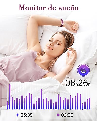 SHANG WING Reloj Inteligente Mujer,Pulsera Inteligente Mujer con Oxímetro, IP68 Impermeable,DIY Esfera Reloj, Monitor Sueño, Podómetro, Pulsómetro Smartwatch Mujer para Android iOS Morada