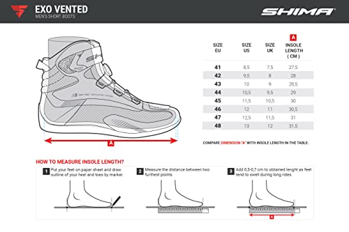 SHIMA EXO Vented, Zapatos de Motocicleta para Hombres | Zapatos de calle reforzados con sistema de cierre ATOP, Suela antideslizante, Mango de cambio de marchas (Negro, 43)