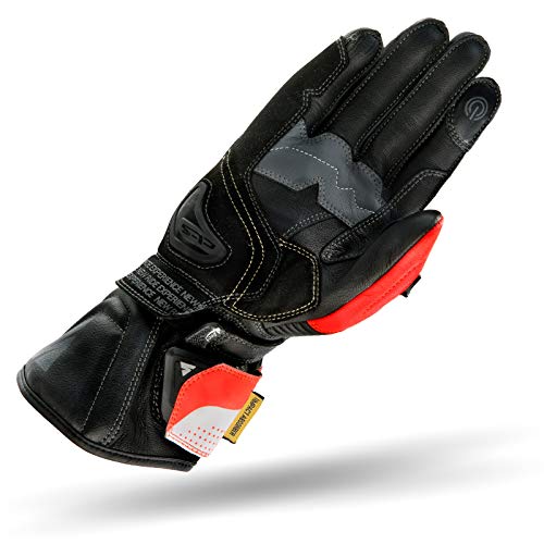 SHIMA STR-2 Guantes Moto Hombre - Guantes Touchscreen, Verano, Sport de Cuero con Protector Nudillos de Carbono, Deslizador Palma y Dedos, Palma Reforzada (Rojo Flúo, M)