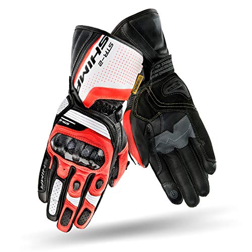 SHIMA STR-2 Guantes Moto Hombre - Guantes Touchscreen, Verano, Sport de Cuero con Protector Nudillos de Carbono, Deslizador Palma y Dedos, Palma Reforzada (Rojo Flúo, M)