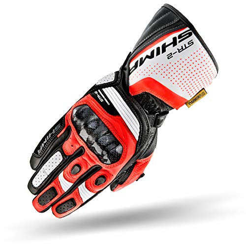 SHIMA STR-2 Guantes Moto Hombre - Guantes Touchscreen, Verano, Sport de Cuero con Protector Nudillos de Carbono, Deslizador Palma y Dedos, Palma Reforzada (Rojo Flúo, M)