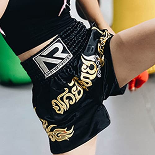 SHINROAD Pantalones cortos Muay Thai para niños, pantalones cortos de boxeo, elásticos, transpirables, diseño de cordón de Muay Thai, pantalones cortos de Kickboxing para hombres