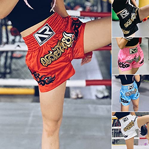 SHINROAD Pantalones cortos Muay Thai para niños, pantalones cortos de boxeo, elásticos, transpirables, diseño de cordón de Muay Thai, pantalones cortos de Kickboxing para hombres