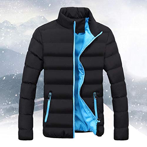 SHOBDW Hombres Abrigo Talla Extra Manga Larga Top Invierno Cálido Deporte Slim Fit Grueso Burbuja Casual Cazadora Cazadora de Solapa Parka Prendas de Abrigo Escudo de Gran tamaño(Azul,XL)