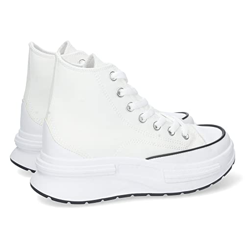 shoes&blues.es 69848-Zapatilla Abotinada para Mujer, Comoda, Material de Lona, de Plataforma, y Cierre de Cordones, Primavera Verano 2023. Talla 38 Blanco