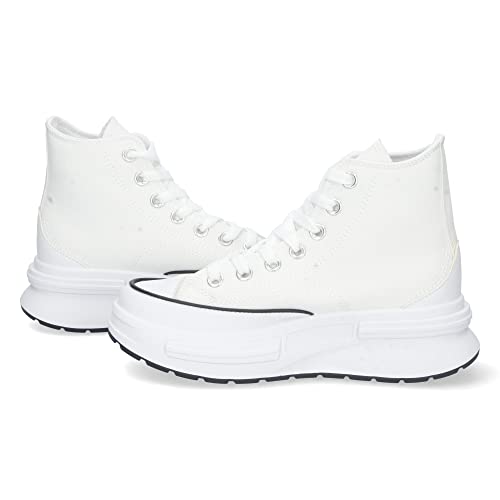 shoes&blues.es 69848-Zapatilla Abotinada para Mujer, Comoda, Material de Lona, de Plataforma, y Cierre de Cordones, Primavera Verano 2023. Talla 38 Blanco