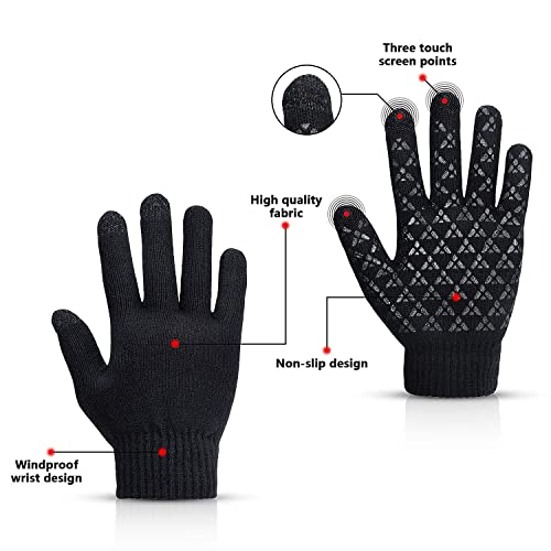 Sholov Guantes Touch Screen para Mujer/ Hombre, Guantes abrigadores para el hogar, Guantes Termicos para el Clima frío al Aire Libre, Conducir Antiviento Regalo Ideal (Negro 3)