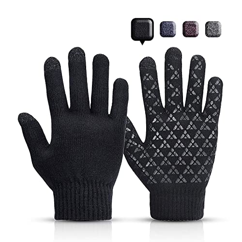 Sholov Guantes Touch Screen para Mujer/ Hombre, Guantes abrigadores para el hogar, Guantes Termicos para el Clima frío al Aire Libre, Conducir Antiviento Regalo Ideal (Negro 3)