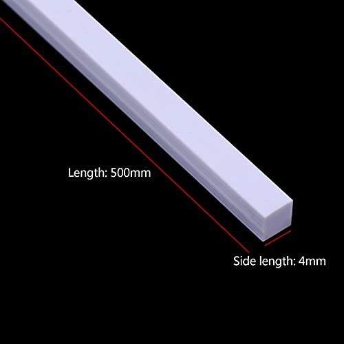 SHOUCAN 5 Piezas ABS Barra Cuadrada Sólida Barra De Plástico Blanco Longitud 500 mm Adecuada para Modelo Arquitectónico, Longitud Lateral 1,5-5 mm,4×4×500mm (5pcs)