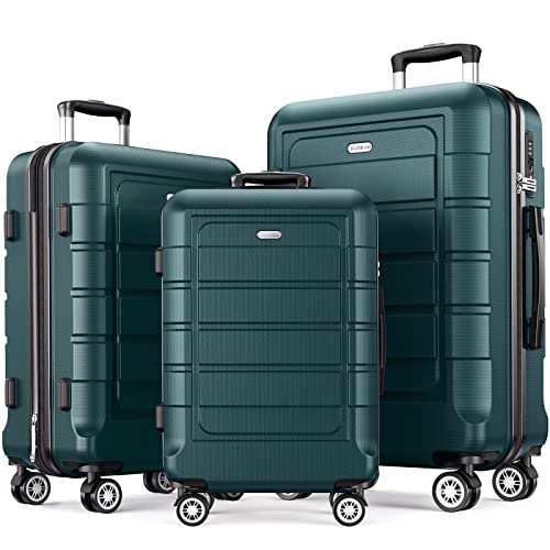 SHOWKOO Juego de Maletas de Viaje 3 Piezas Rígidas ABS+PC Ampliable Maleta Trolley Cabina Ligero Duradero con 4 Ruedas Dobles Giratorias y Cerradura TSA (M L XL- Verde)