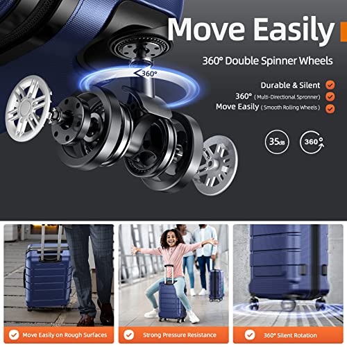 SHOWKOO Juego de Maletas de Viaje 3 Piezas Rígidas ABS+PC Ampliable Set Maleta Trolley Cabina Ligero Duradero con 4 Ruedas Dobles Giratorias y Cierre TSA (M L XL- Azul)