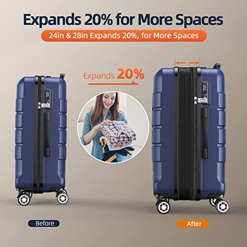 SHOWKOO Juego de Maletas de Viaje 3 Piezas Rígidas ABS+PC Ampliable Set Maleta Trolley Cabina Ligero Duradero con 4 Ruedas Dobles Giratorias y Cierre TSA (M L XL- Azul)