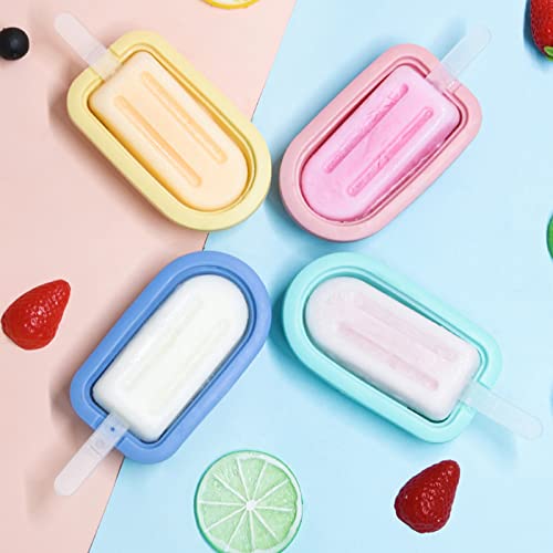 SHUBEIEUMI Juego de 4 Moldes de Silicona para Helados, Molde Helado Silicona con Asas, Moldes Paletas Chocolate, para Niños, Adultos, Postre, Chocolate, Bricolaje, Surtido Multicolor